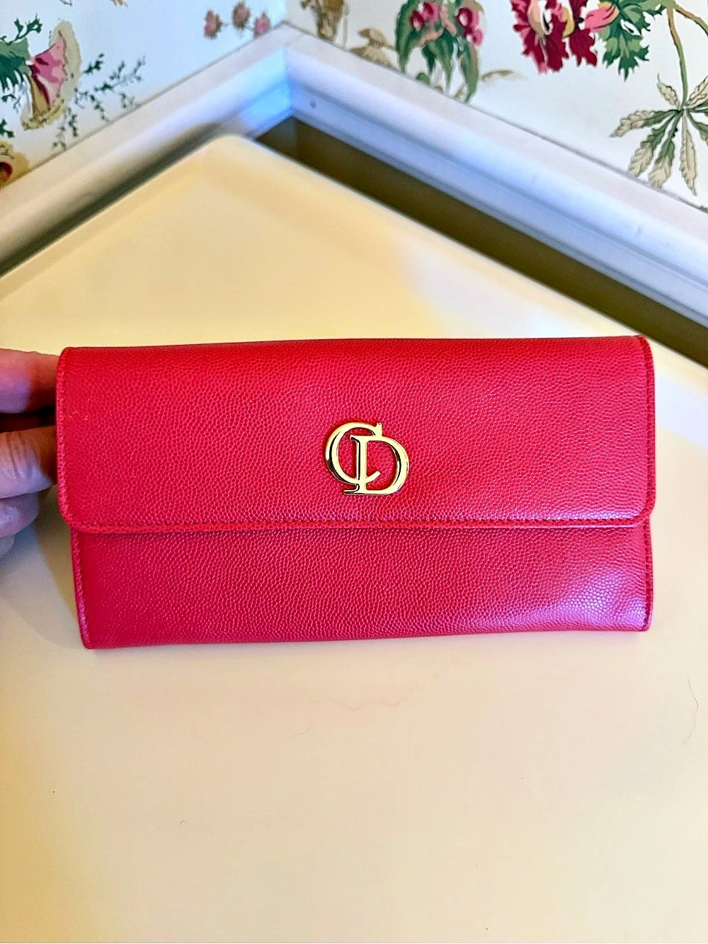 Christian Dior Red Grained Leather Long Flap Wallet